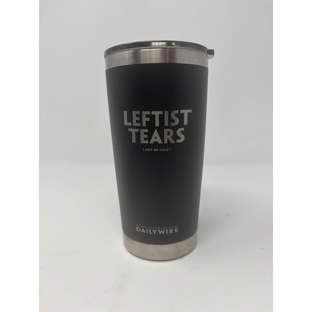 The Daily Wire Leftist Tears Tumbler Black Stainless Steel 20oz Travel Mug Lid